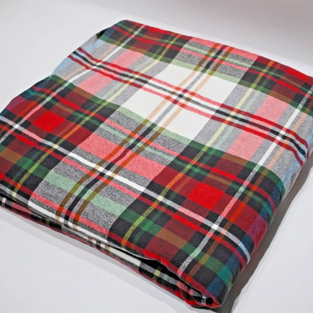 Pottery Barn Red Plaid 100% Organic Cotton Full Queen Duvet Cover 92
